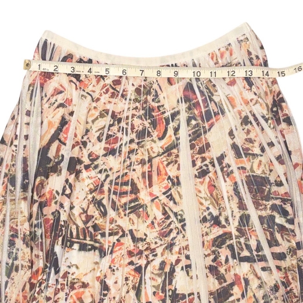 Lapis Pleated Midi Skirt Medium Abstract Floral Boho Elastic Art Waist Beige - Picture 7 of 8